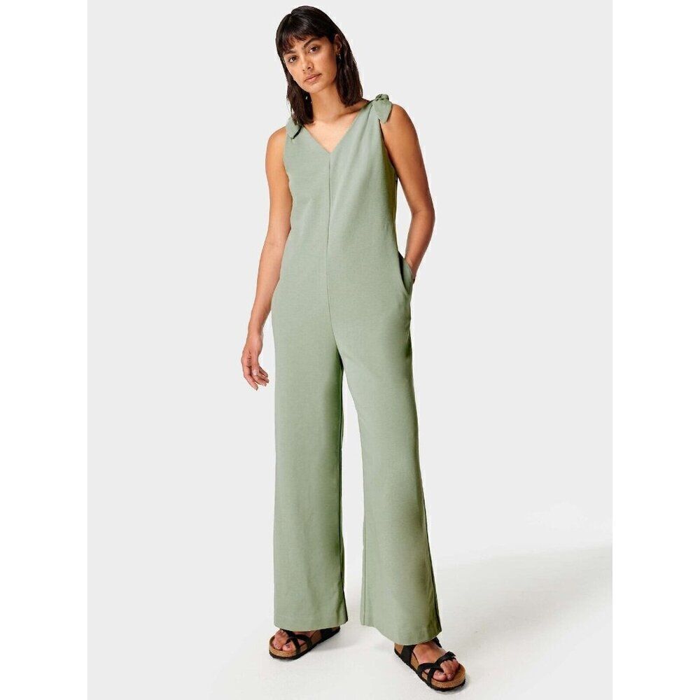 Sweaty Betty‎ Harlow Strappy Jumpsuit Womens XS Green Wide Leg
